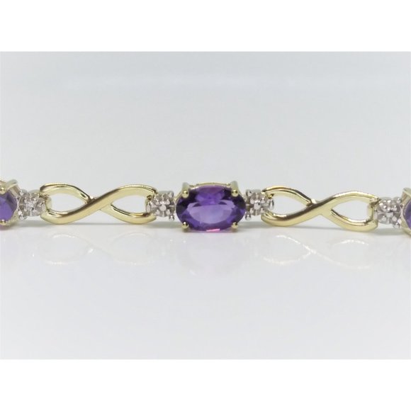 10k Yellow Gold Natural Amethyst Link Bracelet - Picture 3 of 4